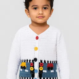 WINDROP SOLUTIONS Kids Open Knit Self Design V-Neck Woollen Cardigan-picture-9