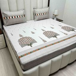 Pure Decor Lifestyle White Printed Pure Cotton 380 TC King Bedsheet Set-2.74 m x 2.74 m-image-88