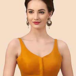 Neckbook Mustard-Yellow Solid Padded Raw-Silk Saree Blouse-picture-8