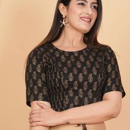 IKRASS Printed Cotton Round Neck Saree Blouse-image-29