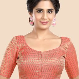 neckbook Women Pink Woven Design Brocade Princess Cut Padded Saree Blouse-image-39