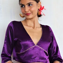 Chidiyaa Women Violet-Coloured Solid Saree Blouse-picture-27