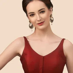 neckbook Maroon Solid Raw-Silk Princess Cut Padded Saree Blouse-image-85