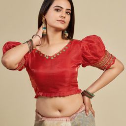 VISHNU WEAVES Padded Embroidered Sleeves Saree Blouse-image-16