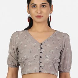 Llajja Women Grey Printed Pure Cotton Non Padded Saree Blouse-image-61