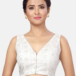 Studio Shringaar Chikankari Padded Sleeveless Pure Cotton Saree Blouse-image-85