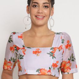 studio rasa Floral Printed Chanderi Saree Blouse-image-34