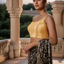 Soch Women Gold-Coloured Solid Tissue Saree Blouse-image-11