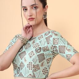 MIMOSA Woven-Design Raw Silk Readymade Saree Blouse-image-23