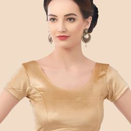 neckbook Velvet Gold Stretchable Readymade Saree Blouse-image-3