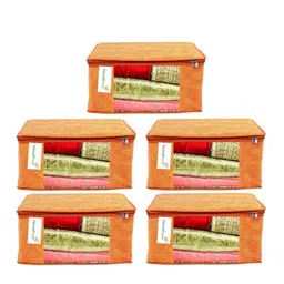Home Fresh Set Of 5 Orange Colored Printed Wardrobe Organisers-41