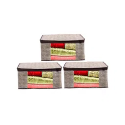 Home Fresh Set Of 3 Brown & White Printed Saree Organisers-58