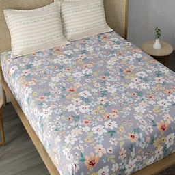 Srijee Decors Grey & White Floral 210 TC Fitted King Bedsheet with 2 Pillow Covers-image-43