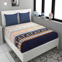 Srijee Decors Blue & White Geometric 210 TC Fitted King Bedsheet with 2 Pillow Covers-image-47