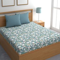 Srijee Decors Grey & White Floral 210 TC Fitted King Bedsheet with 2 Pillow Covers-image-22