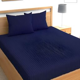Srijee Decors Blue Striped 210 TC Fitted King Bedsheet with 2 Pillow Covers-image-27