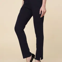 FITHUB Women Relaxed Straight Leg High-Rise Lint Free Formal Trousers-image-49