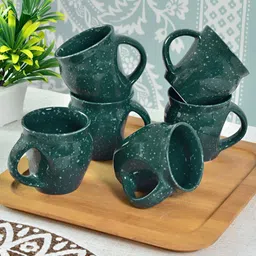 Myntra Elegant Homes Green 6 Pieces Ceramic Glossy Cups And Mugs 150 ML-image-59