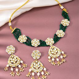 Peora Gold-Plated Kundan Stone Studded & Beaded Jewellery Set-image-64