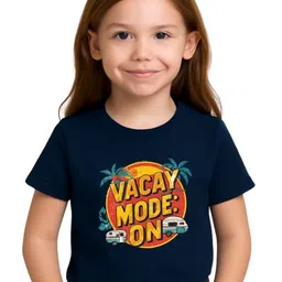 TAGWEAR Girls Vacation Mode On Typography Printed Cotton T-shirt-picture-37