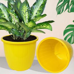 Kuber Industries Yellow Pack of 1 Duro-Design Flower Planters-51