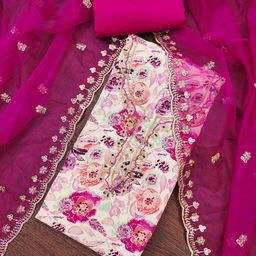 Blissta Floral Printed Beads And Stones Unstitched Dress Material-picture-15