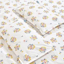 KLOTTHE Cream-Coloured & Yellow Floral Printed 300 TC King Bedsheet Set 2.50 x 2.25 m image 2
