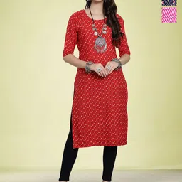 Moda Rapido Women Ethnic Motifs Printed Thread Work Floral Crepe Kurta-image-62