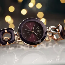 Titan Women Purple Brass Embellished Dial & Black Stainless Steel Bracelet Style Straps Analogue Watch 95198WM01-image-47