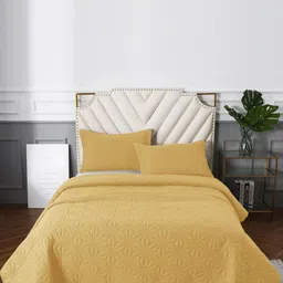URBAN DREAM Unisex Yellow Geometric Textured 180 TC Double Queen Bed Cover With 2 Pillow Covers-image-49
