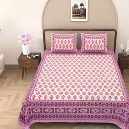 Jinaya's Pink & Red Ethnic Motifs Cotton 250 TC Double Queen Bedsheet & 2 Pillow Covers-image-68