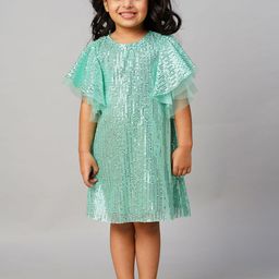 LIL DRAMA Girls Sequined Flutter Sleeves A-Line Dress-picture-18