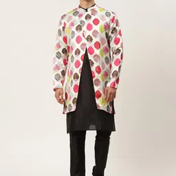 SOJANYA Men Black & Pink Kurta with Churidar-picture-19