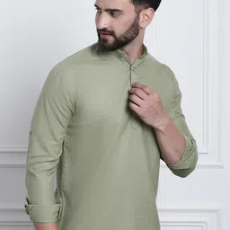 SOJANYA Mandarin Collar Roll Up Sleeves Kurta-image-96