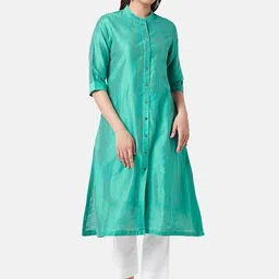 RANGMANCH BY PANTALOONS Woven Design Band Collar A-Line Kurta-picture-31