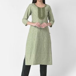 Span Floral Printed Round Neck Thread Work Silk Straight Kurta-image-91