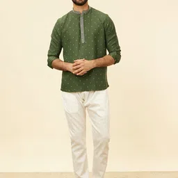Manyavar Polka Dots Printed Mandarin Collar Short Kurta-image-94