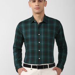 Van Heusen Men Green Slim Fit Tartan Checked Formal Shirt-image-86