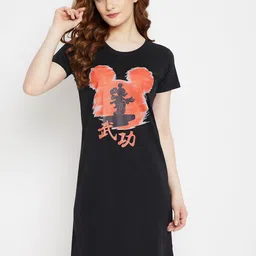 Disney by Wear Your Mind Women Black & Orange Mickey Mouse Family Printed Pure Cotton Sleep Shirt-picture-1