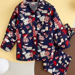 Babywish Kids  Clock Theme Printed Pure Cotton Night suit-image-89