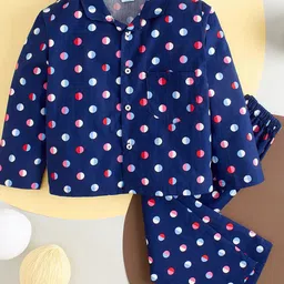 Babywish Kids Comfort Fit Polka Dots Printed Pure Cotton Night Suit-picture-12