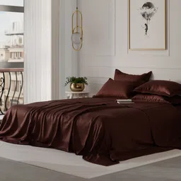 Stoa Paris Date Night Collection Brown 300 TC Super King Bedsheet 4 Pillow Covers-42
