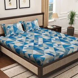 KLOTTHE Geometric Cotton 400 TC Super King Bedsheet With 2 Pillow Covers-image-27