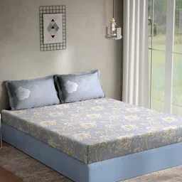 KLOTTHE Grey Printed 400 TC Cotton Double Super King Bedsheet & 2 Pillow Covers-image-30