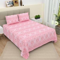 DREAM WEAVERZ Pink & White Striped Pure Cotton 220 TC King Bedsheet With 2 Pillow Covers-image-46