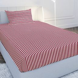 MAYFAIR HOMES LONDON Maroon & White Striped 144 TC Single Bedsheet with 1 Pillow Covers-image-83