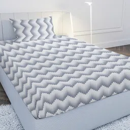 MAYFAIR HOMES LONDON Grey & White Geometric 144 TC Single Bedsheet with 1 Pillow Covers-picture-35