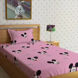 HOSTA HOMES Cartoon Characters 210 TC Single Bedsheet with 1 Pillow Cover-image-85