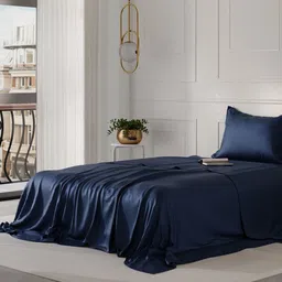 Stoa Paris Date Night Collection Navy Blue 300TC Single Bedsheet with 1 Pillow Cover-image-80