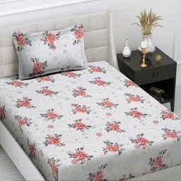 FABINALIV White & Pink Floral Printed 300 TC Single Bedsheet With 1 Pillow Cover-image-98